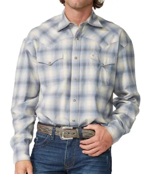 Stetson© Men's Modern Snap Front Western Shirt - Blue Sky Plaid Flannel