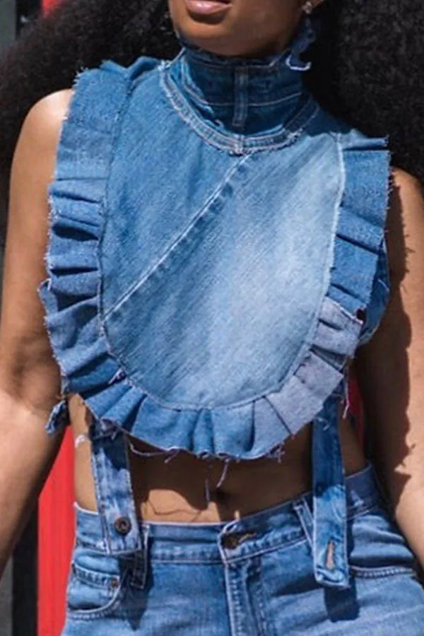 storexq Whimsical Ruffle Bandage Denim Camisole