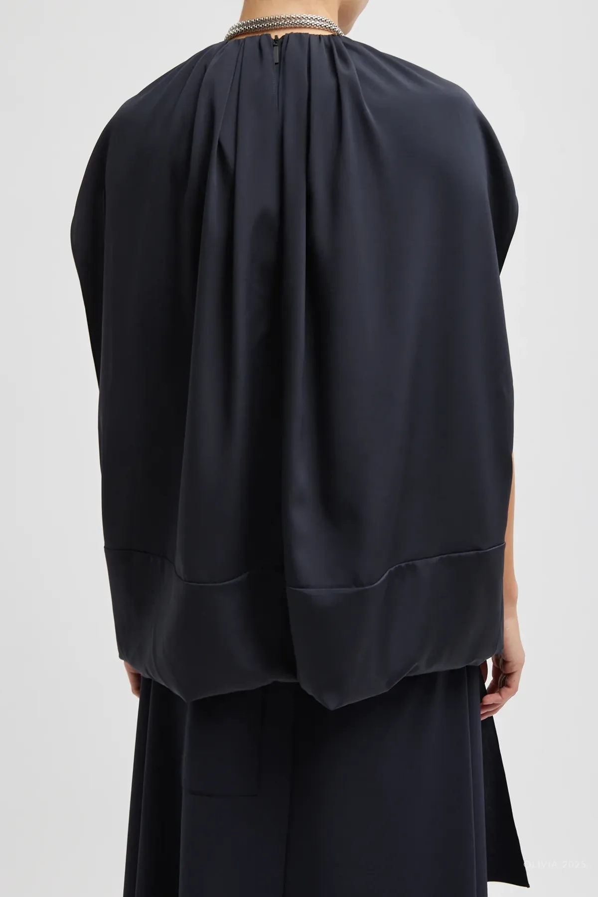 Stretch Silk Nylon Cape Top in Dark Navy