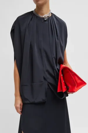 Stretch Silk Nylon Cape Top in Dark Navy
