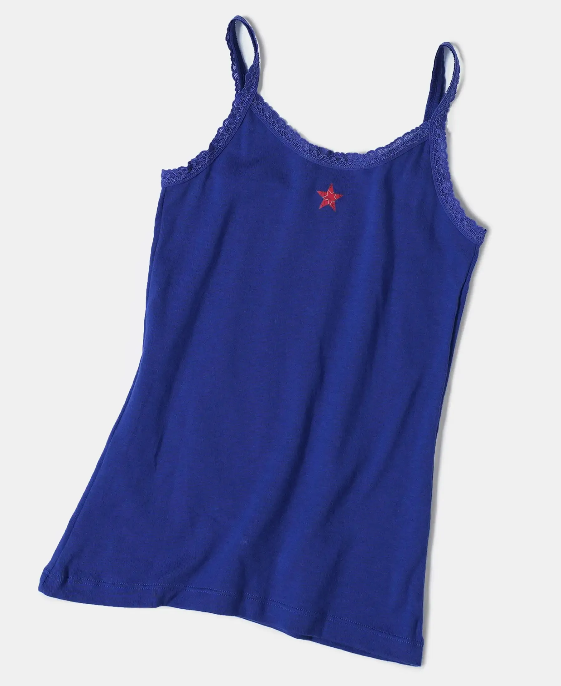 Super Combed Cotton Rib Fabric Graphic Printed Camisole with Lace Detailing - Indigo Crush