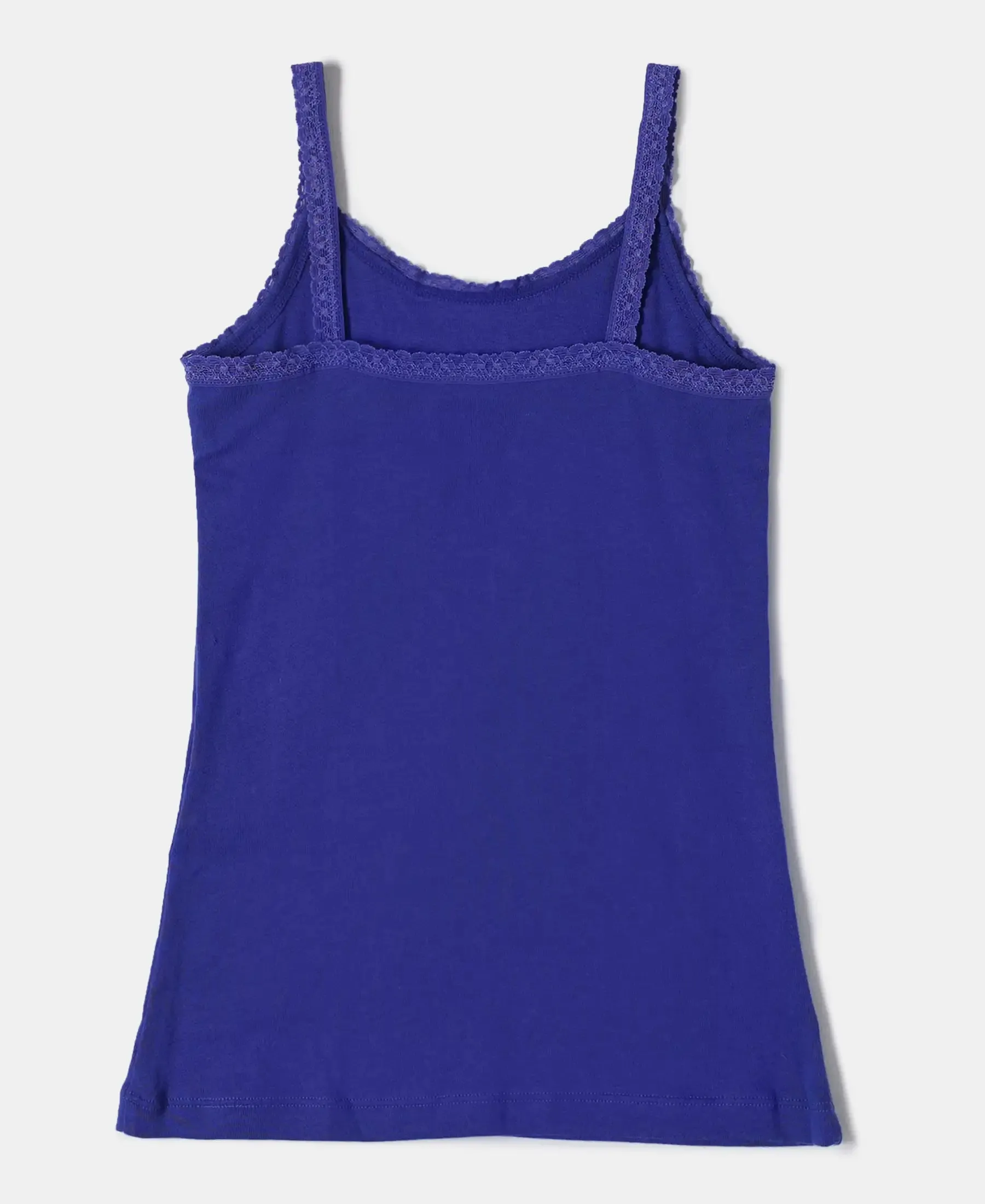 Super Combed Cotton Rib Fabric Graphic Printed Camisole with Lace Detailing - Indigo Crush