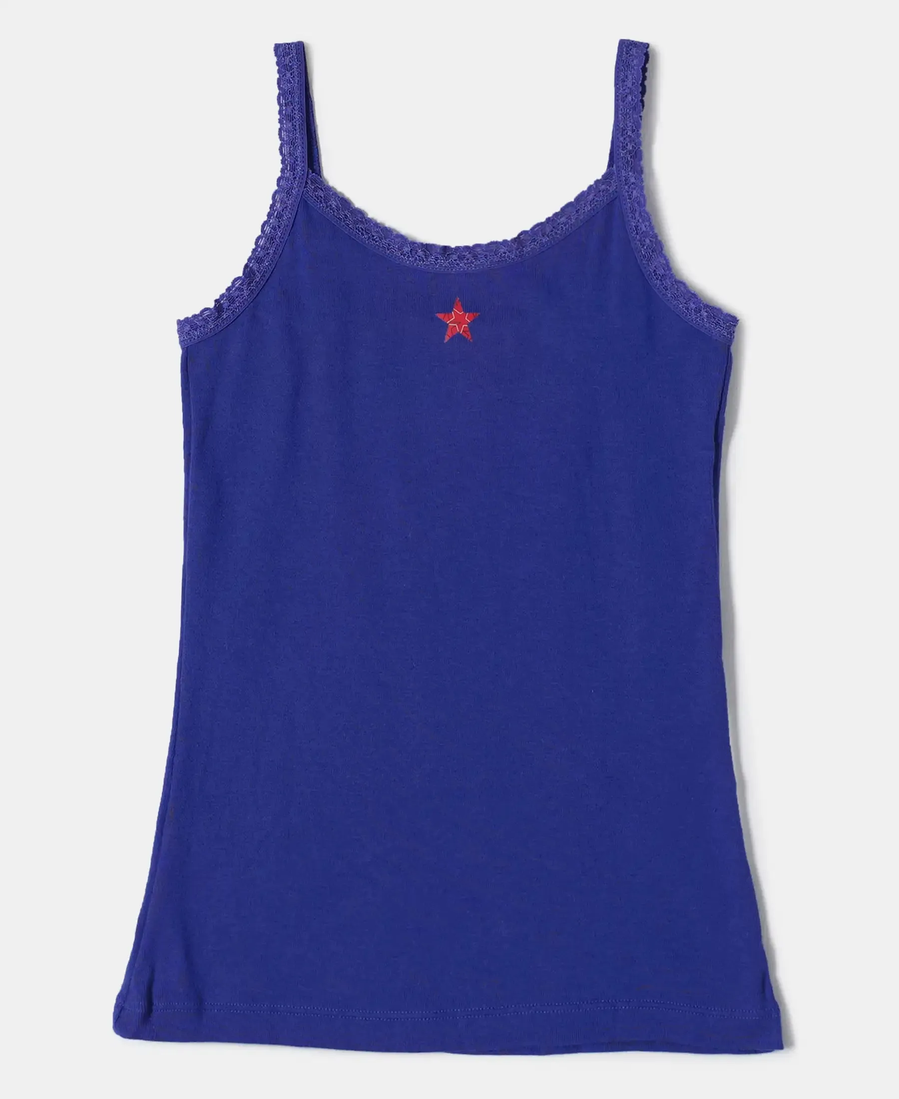 Super Combed Cotton Rib Fabric Graphic Printed Camisole with Lace Detailing - Indigo Crush