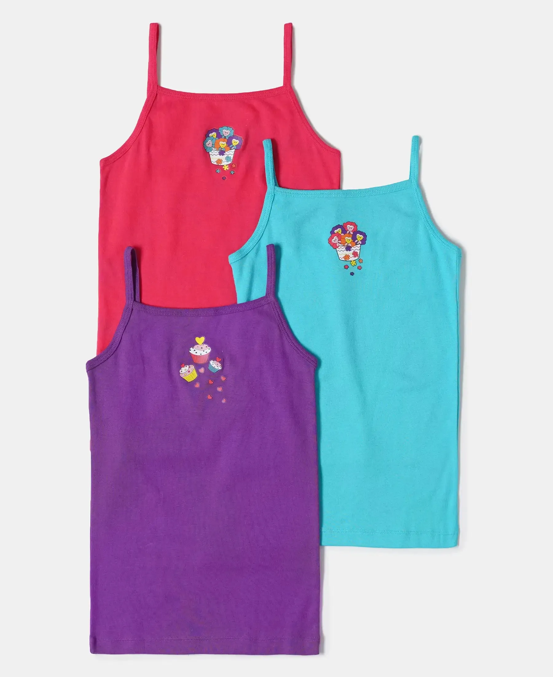 Super Combed Cotton Rib Fabric Spot Printed Camisole with Regular Straps - Assorted (Pack of 3)