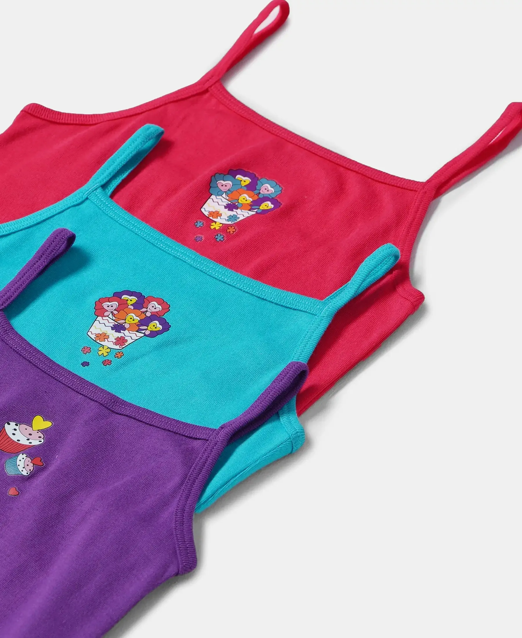 Super Combed Cotton Rib Fabric Spot Printed Camisole with Regular Straps - Assorted (Pack of 3)