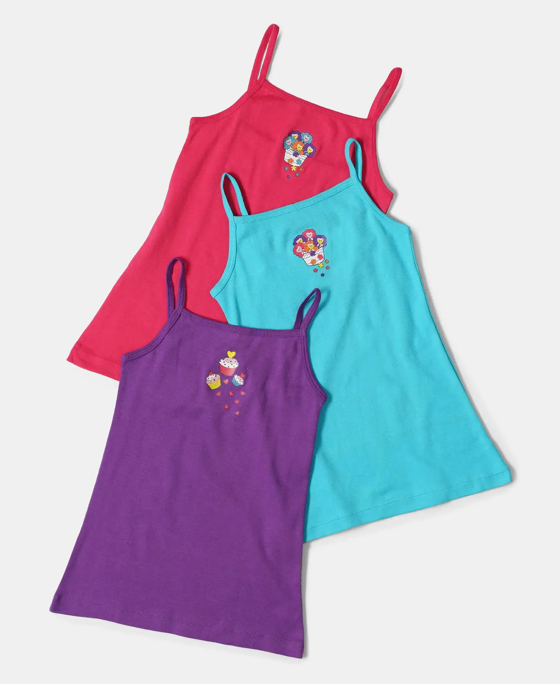 Super Combed Cotton Rib Fabric Spot Printed Camisole with Regular Straps - Assorted (Pack of 3)