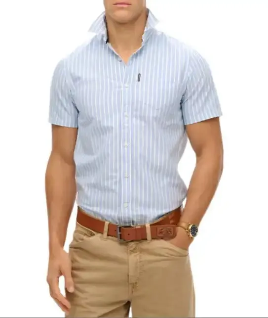 Superdry Mens Oxford Short Sleeve Shirt Broken Blue Stripe