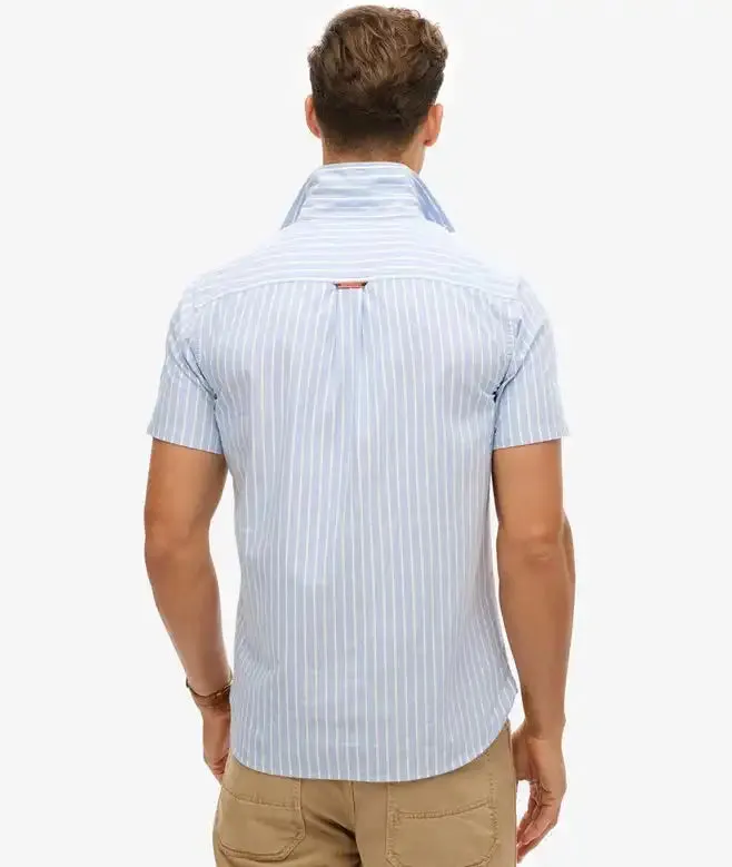 Superdry Mens Oxford Short Sleeve Shirt Broken Blue Stripe