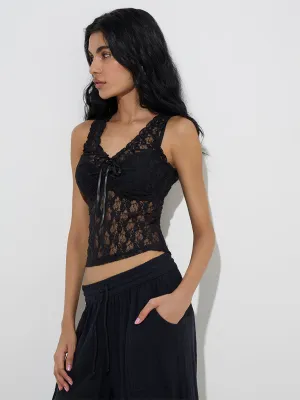 Superstar Black Lace Detailed Cotton-Blend Camisole