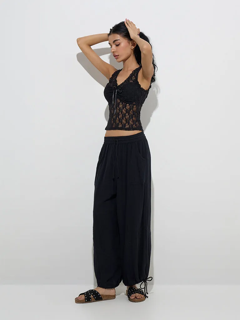Superstar Black Lace Detailed Cotton-Blend Camisole