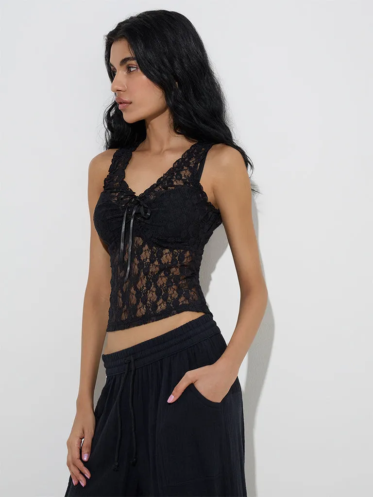 Superstar Black Lace Detailed Cotton-Blend Camisole