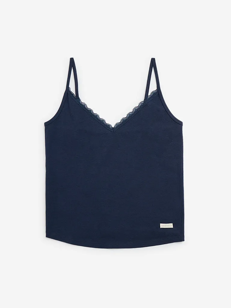 Superstar Navy Lace Cotton-Blend Camisoles - Pack of 2