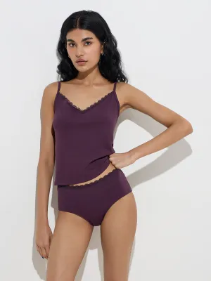 Superstar Plum Lace-Detailed Cotton-Blend Camisoles - Pack of 2