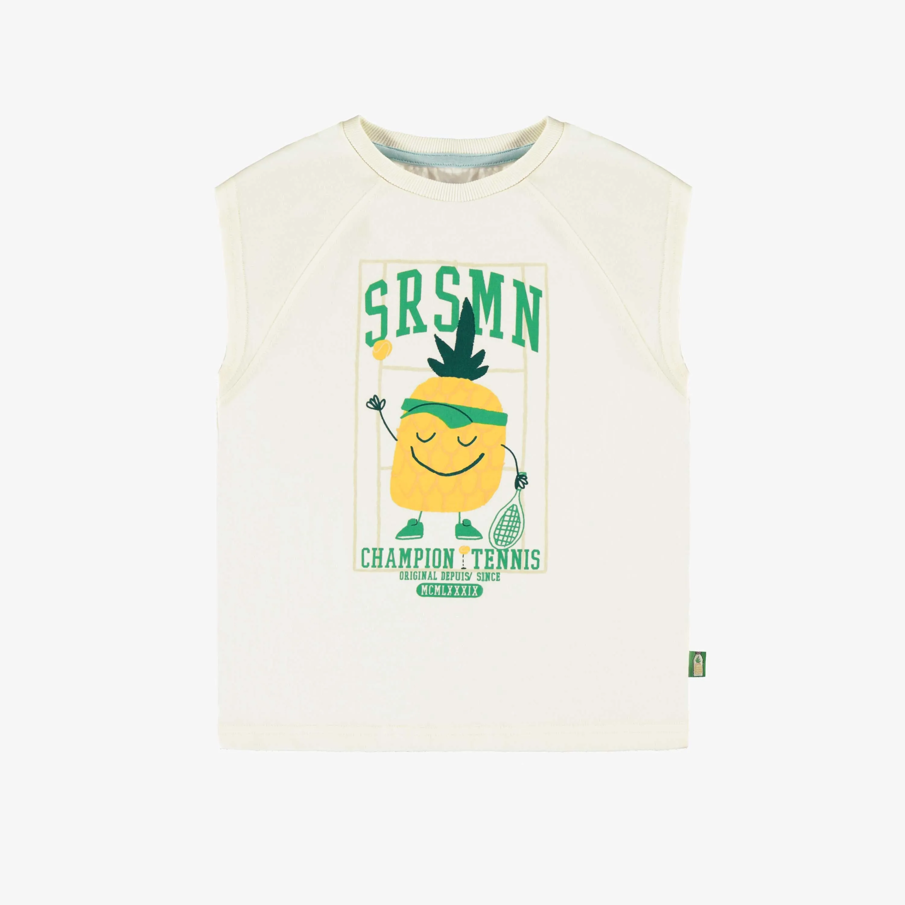 T-shirt sans manches crème avec illustration, enfant || Cream sleeveless T-shirt with illustration, child