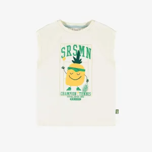 T-shirt sans manches crème avec illustration, enfant || Cream sleeveless T-shirt with illustration, child