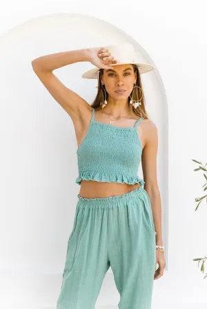 Tahnee Shirred Crop - Sea Green