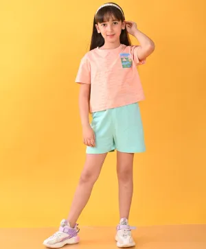 TAKE IT EASY PEACH AQUA SUMMER GIRLS SHORTS SET - PEACH/AQUA