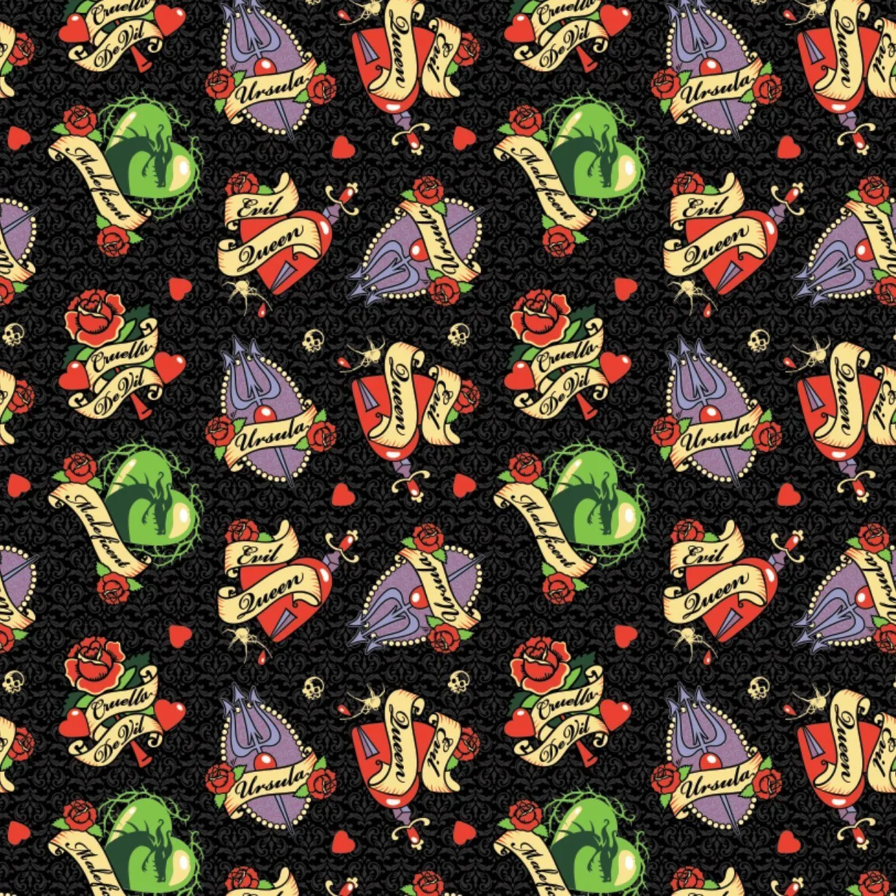 Tattoo Badges Black - Flannel - 1/2 Metre