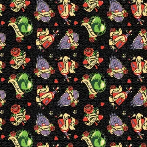 Tattoo Badges Black - Flannel - 1/2 Metre