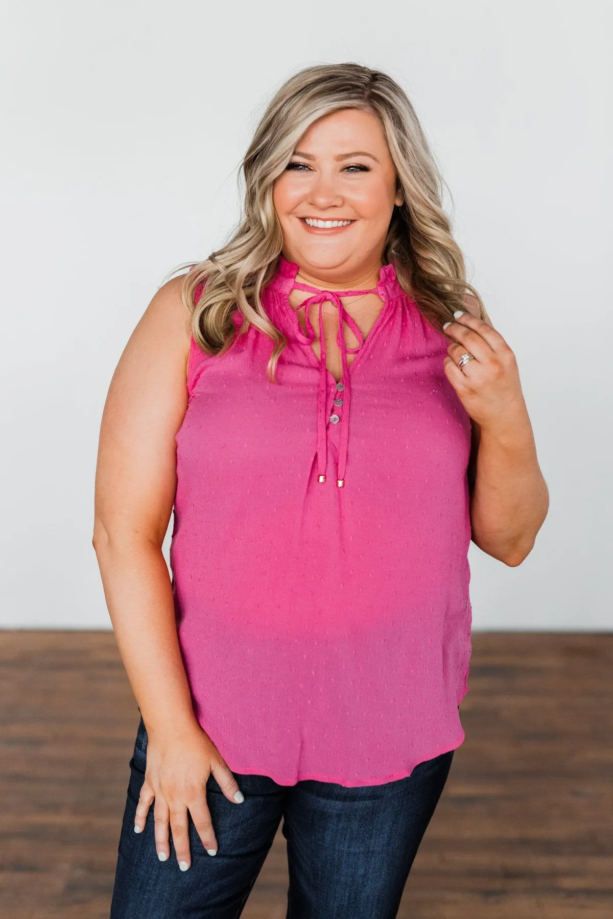 Tell My Story Neck Tie Tank Top- Hot Pink