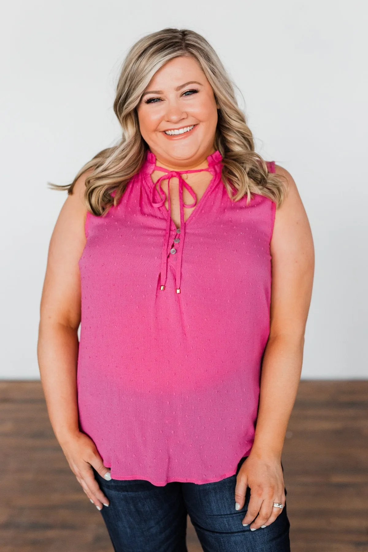Tell My Story Neck Tie Tank Top- Hot Pink