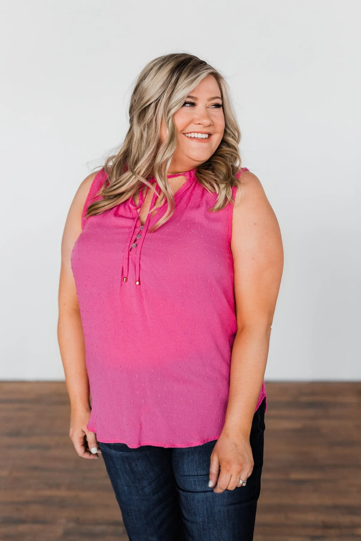 Tell My Story Neck Tie Tank Top- Hot Pink