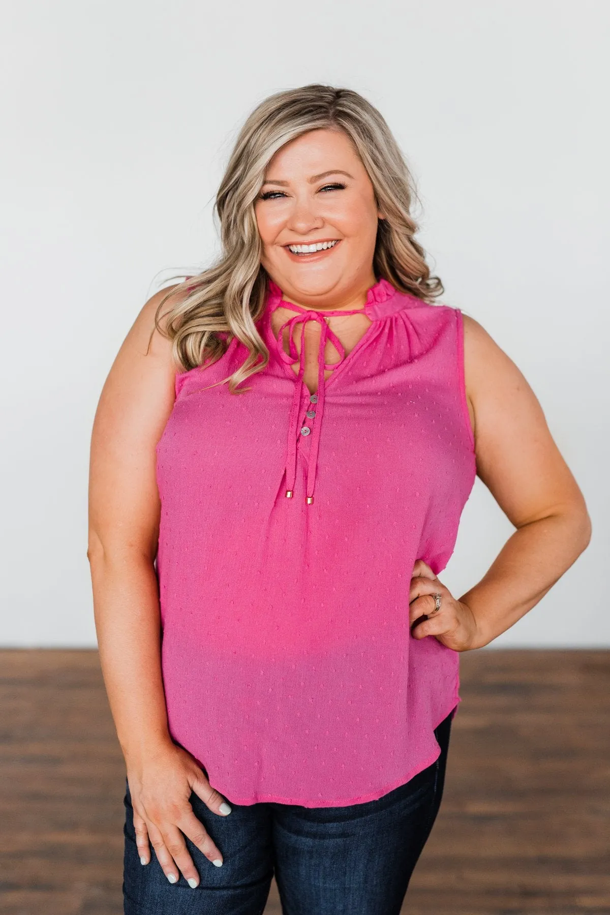Tell My Story Neck Tie Tank Top- Hot Pink