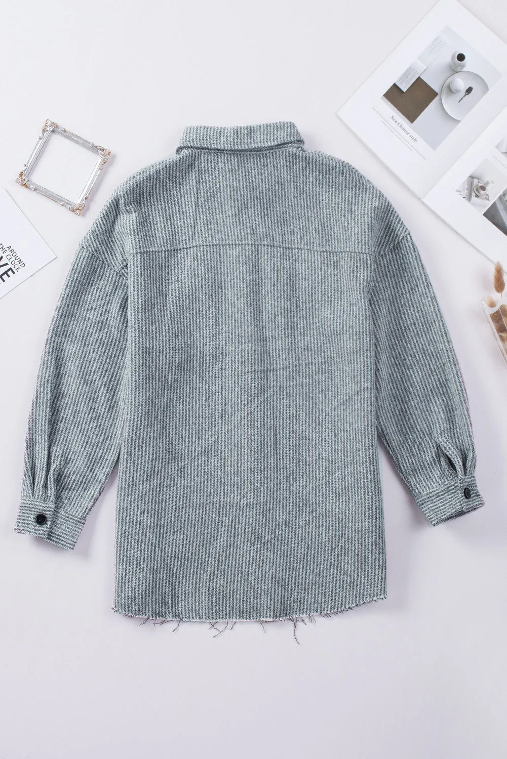 Textured Button Women Shirt Jacket