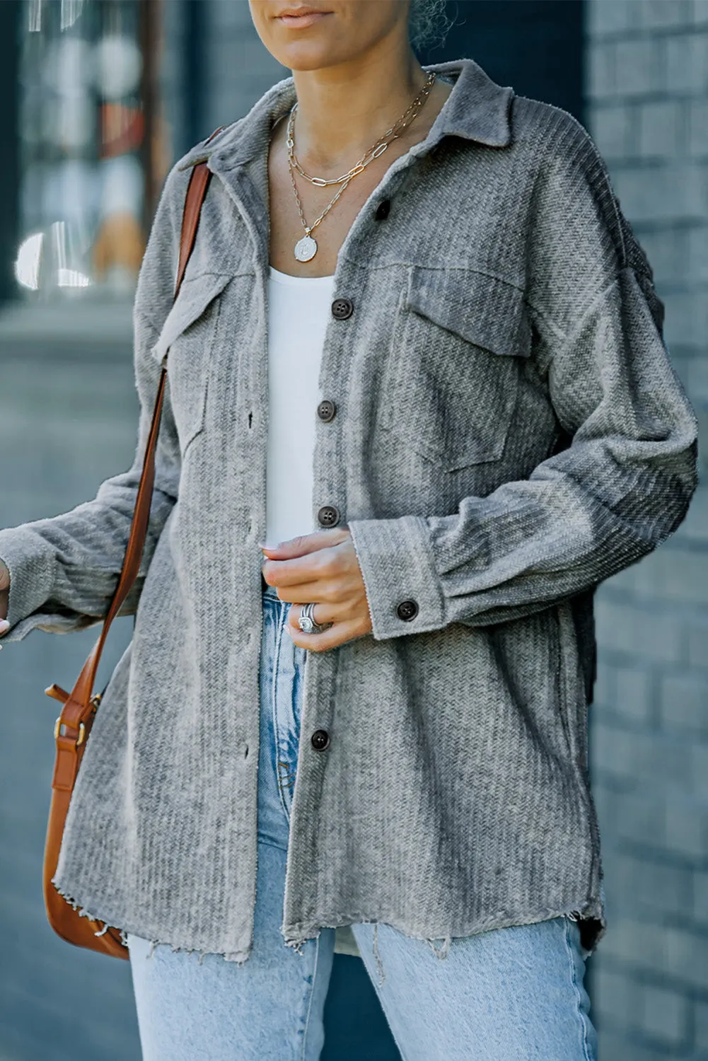 Textured Button Women Shirt Jacket