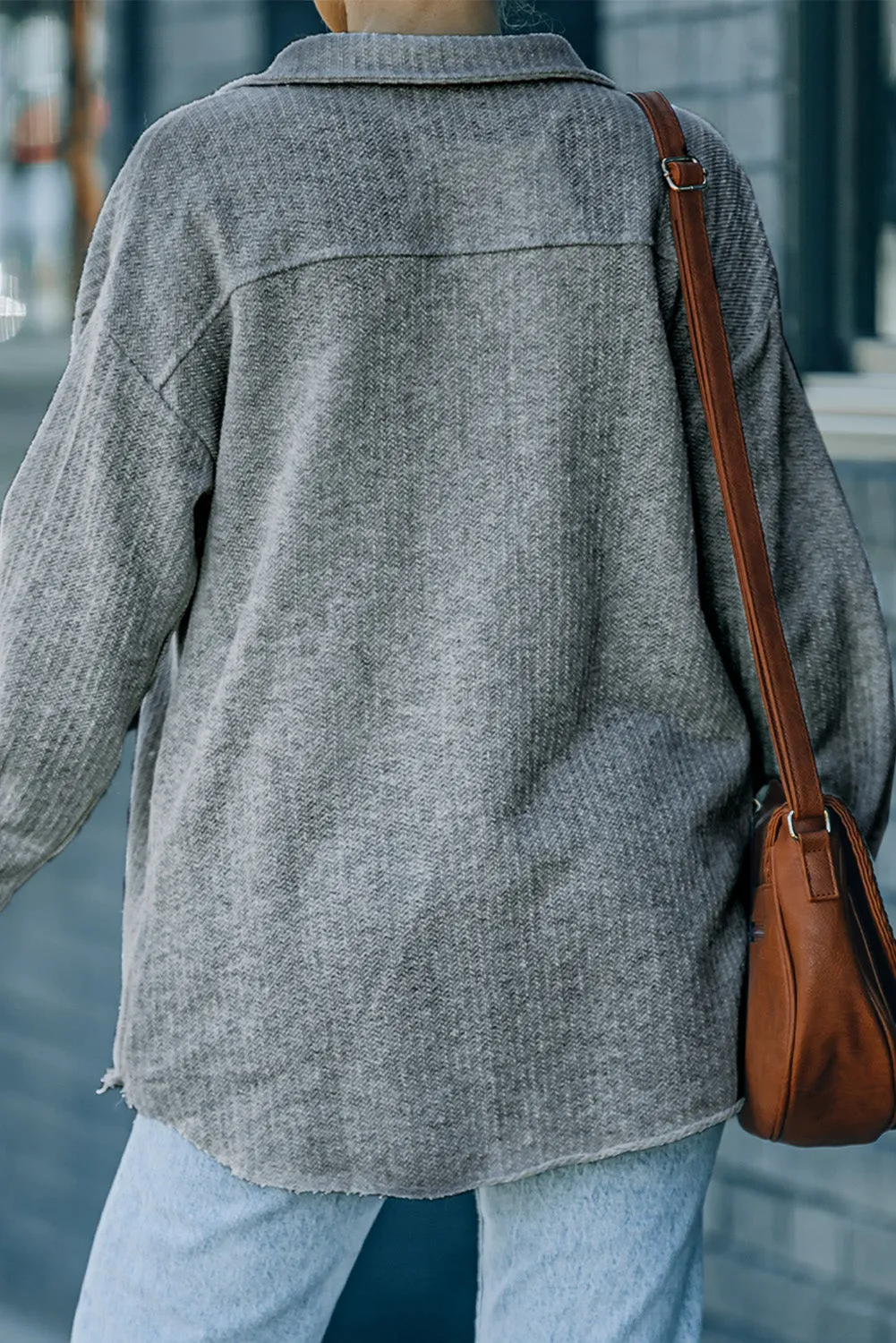 Textured Button Women Shirt Jacket