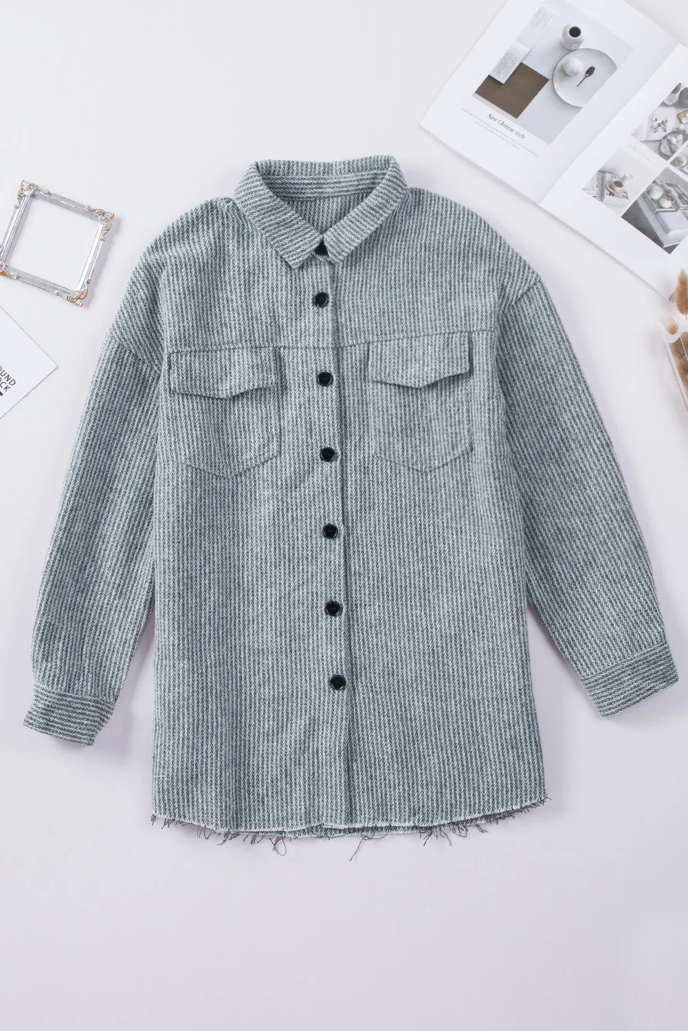 Textured Button Women Shirt Jacket
