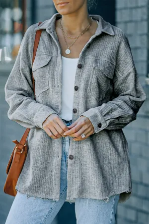 Textured Button Women Shirt Jacket