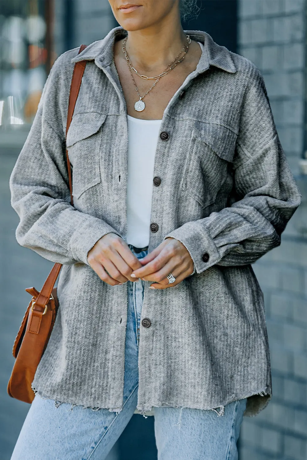 Textured Button Women Shirt Jacket
