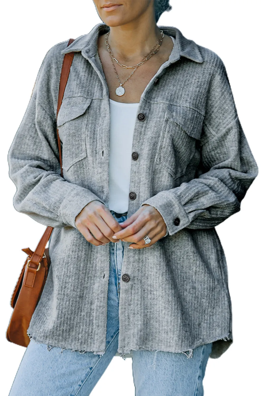 Textured Button Women Shirt Jacket