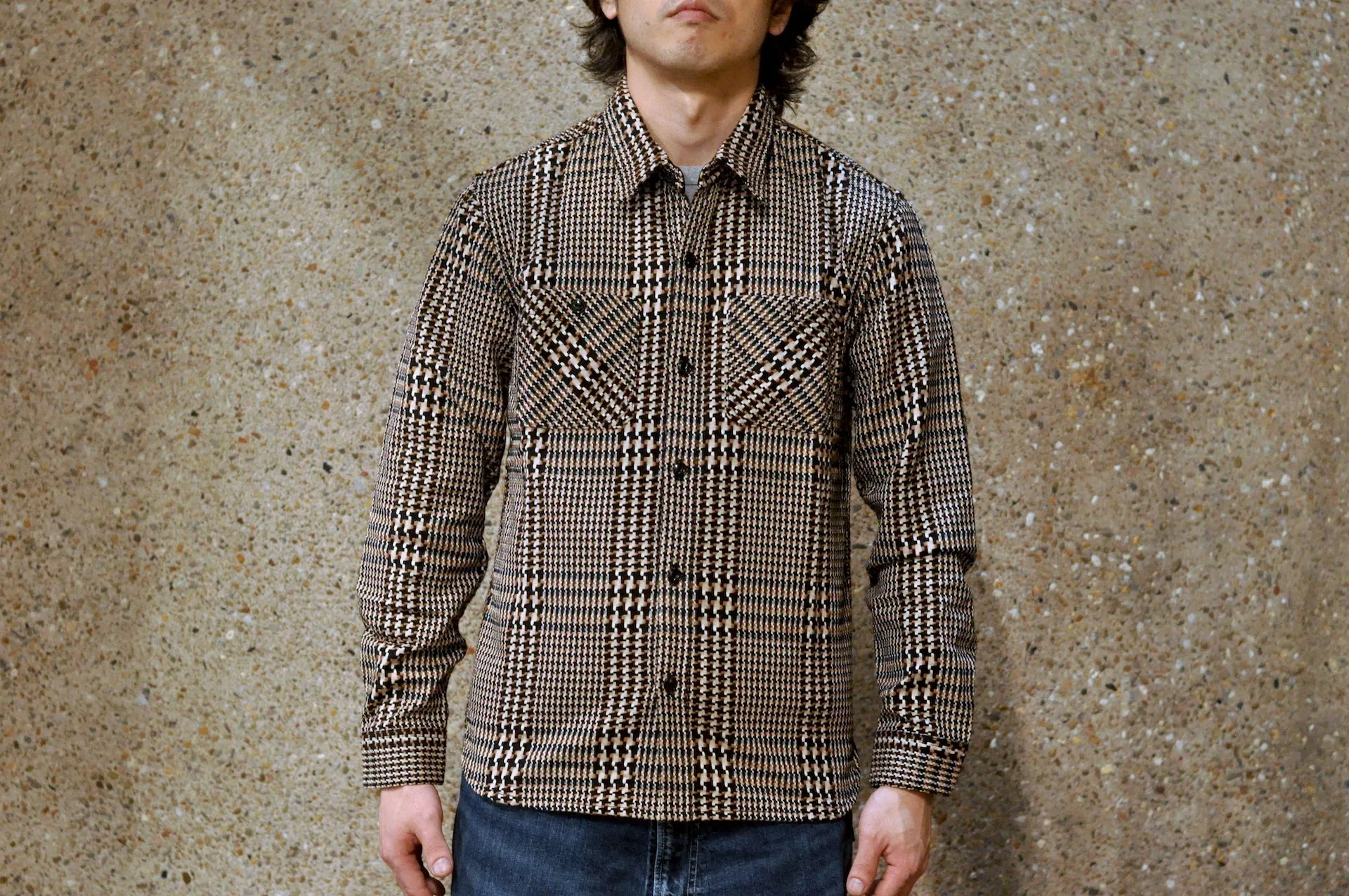 The Flat Head 12oz Glencheck Selvage Flannel Workshirt (Cookie)