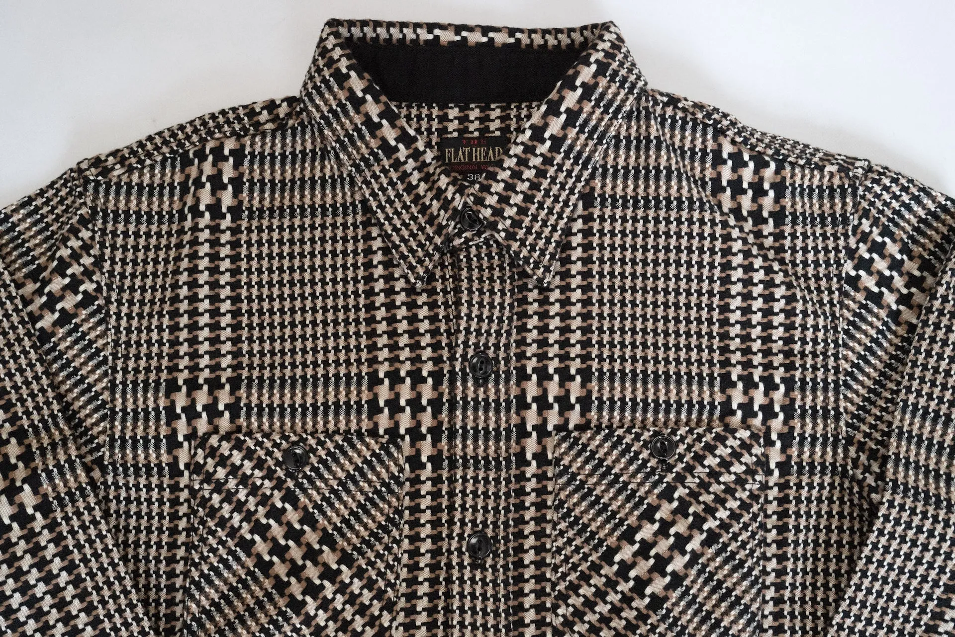 The Flat Head 12oz Glencheck Selvage Flannel Workshirt (Cookie)