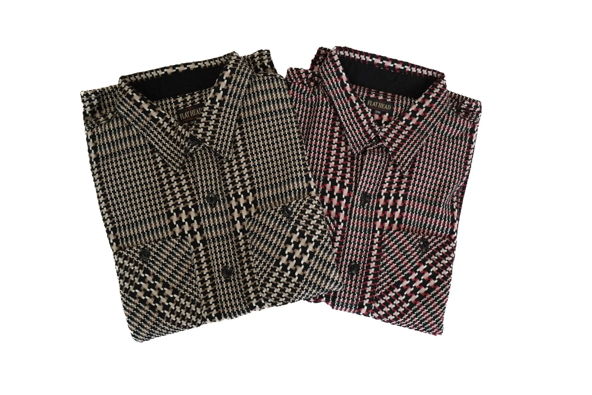 The Flat Head 12oz Glencheck Selvage Flannel Workshirt (Cookie)