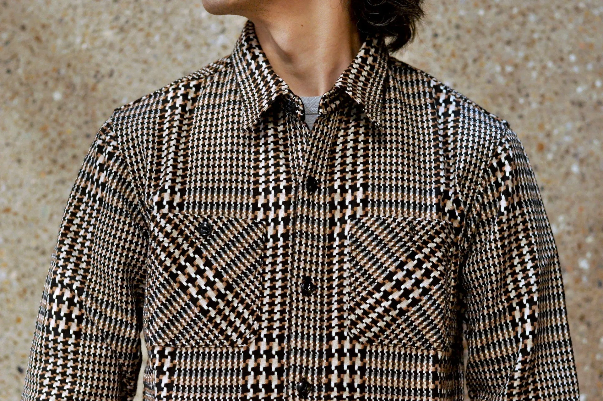 The Flat Head 12oz Glencheck Selvage Flannel Workshirt (Cookie)