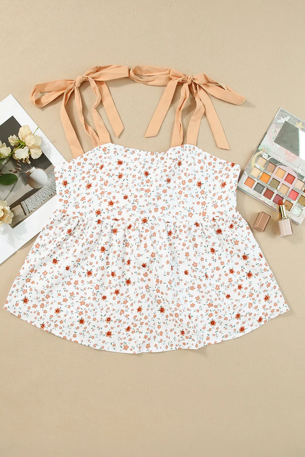 Tied Shoulder Floral Babydoll Tank
