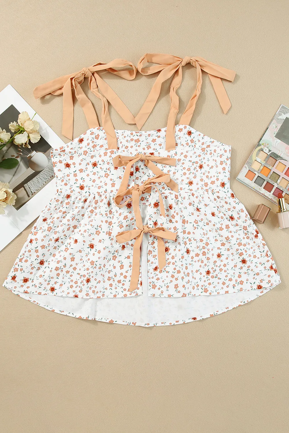 Tied Shoulder Floral Babydoll Tank