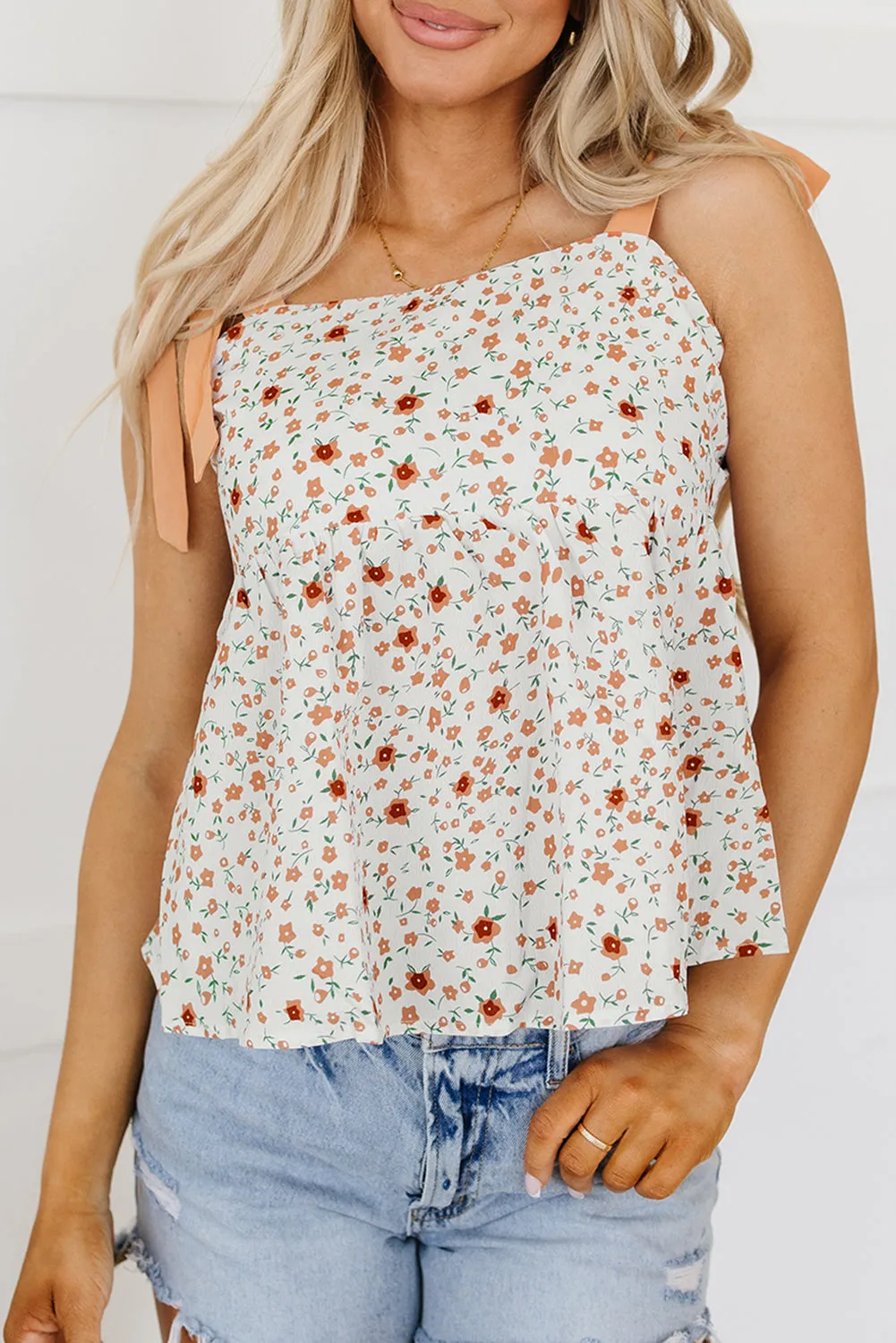 Tied Shoulder Floral Babydoll Tank