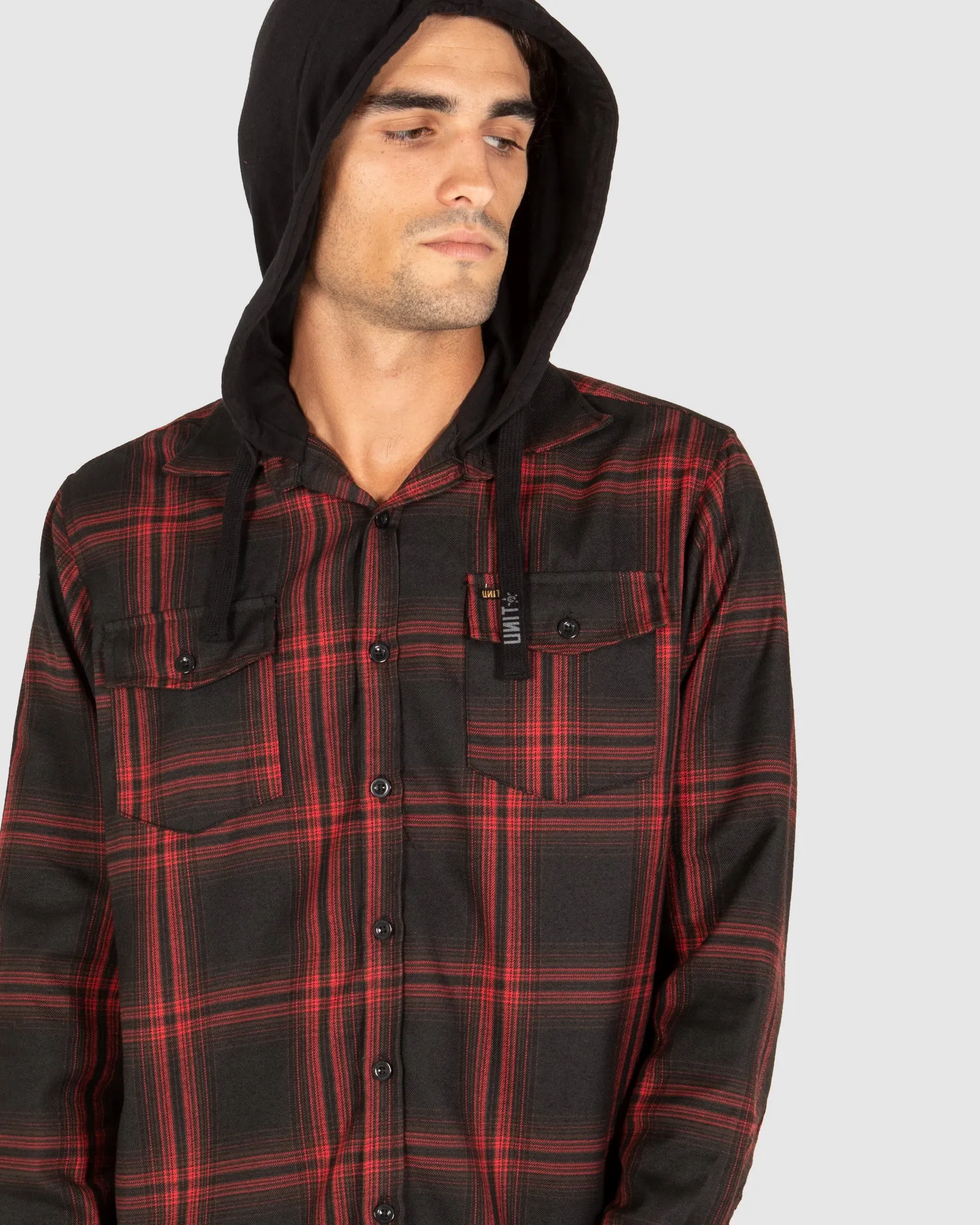 UNIT Chester Mens Hooded Flannel Shirt