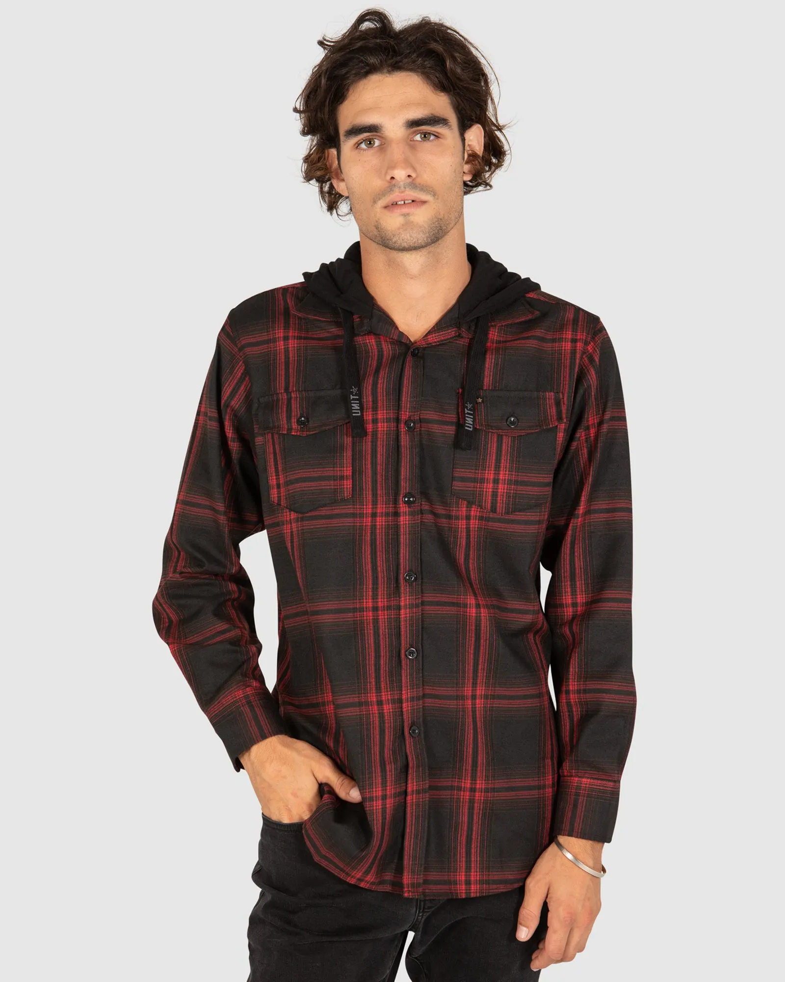 UNIT Chester Mens Hooded Flannel Shirt