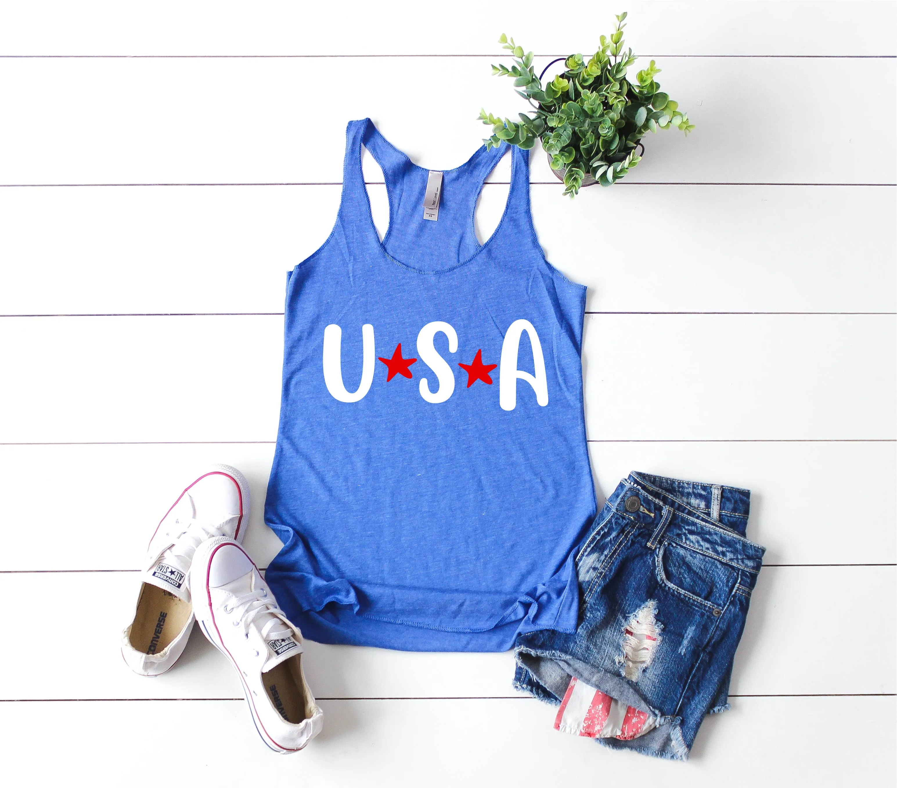 USA Tank | 4th Of July Tank | 4th Of July Shirt | Women's Fitting Racer Tank Shirt