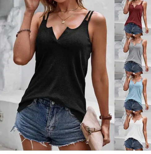 V-neck Casual Spaghetti Strap Camisole Tops for Women