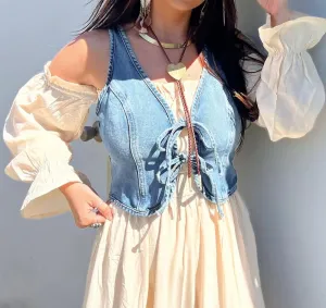 V Neck Lace-up Denim Vest
