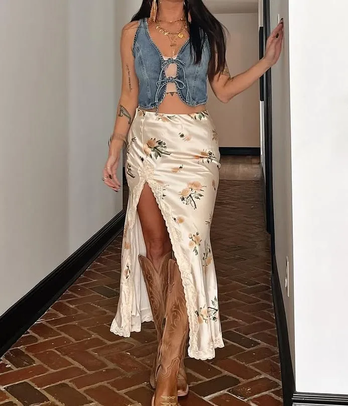 V Neck Lace-up Denim Vest
