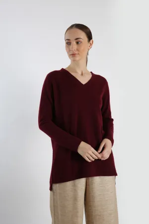 V-Neck Pure Cashmere Sweater - Maroon