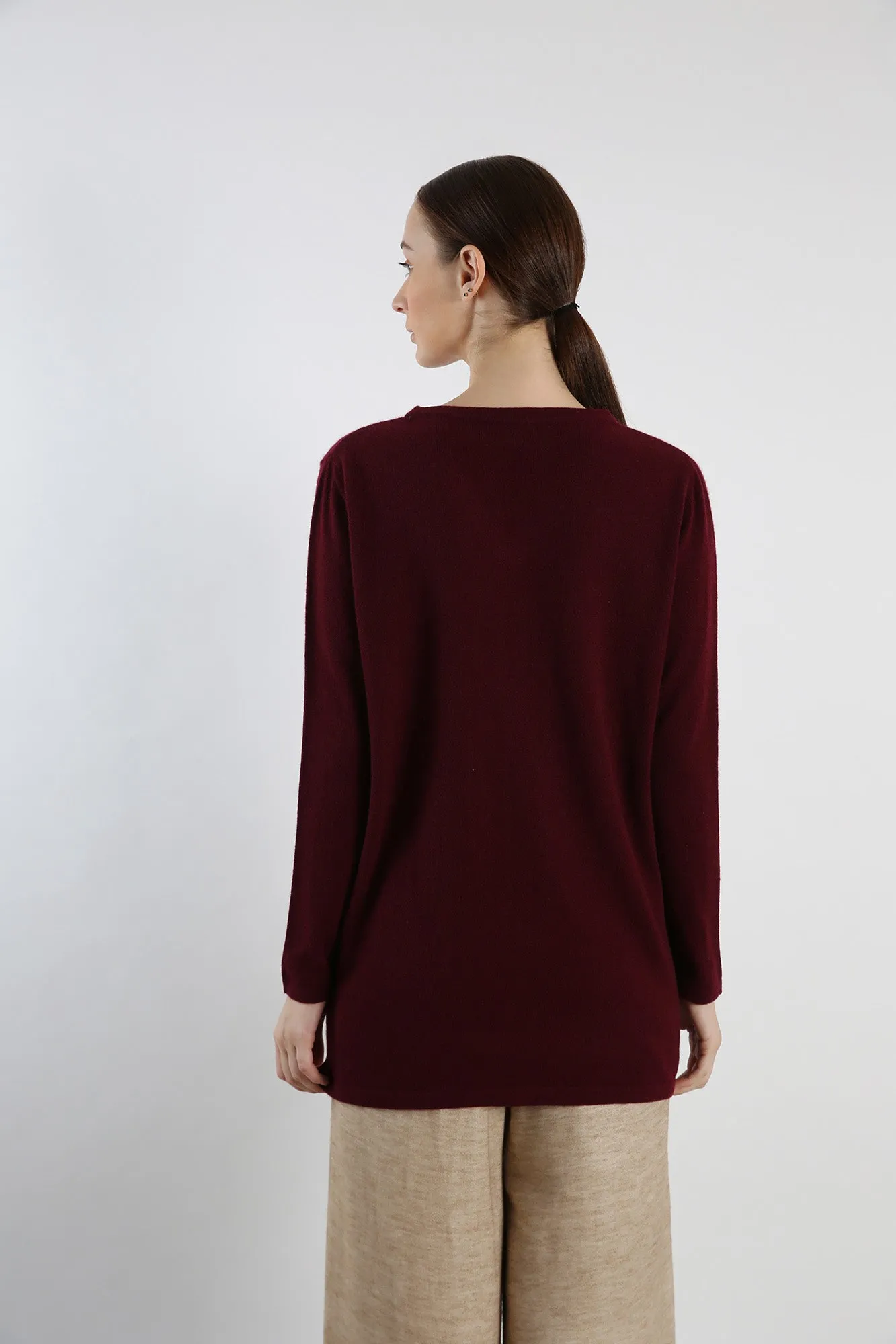 V-Neck Pure Cashmere Sweater - Maroon
