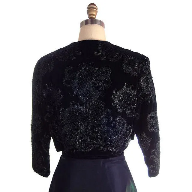Vintage Bolero Black Velvet Heavily Beaded Soutache  1950S 38"B Provenance